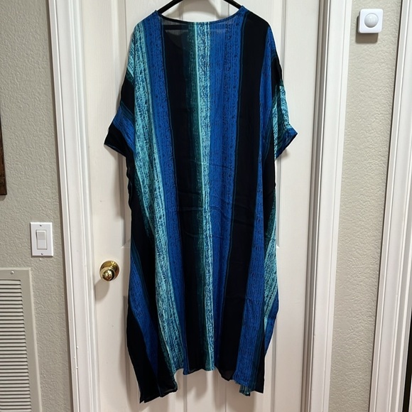 Expressions Bohemian Maxi Caftan House Dress MuuMuu Swim Cover Up Blue Colorful - Picture 2 of 7